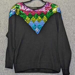 Work In Progress Gladys Badley Sweater Women’s Medium Sequin Vintage Colorful